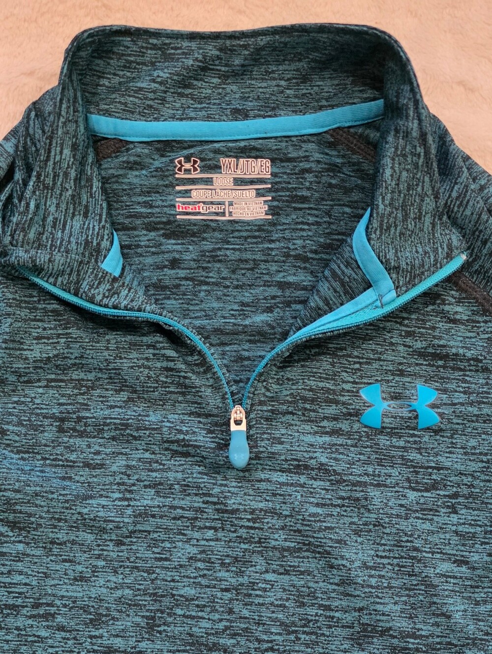 Under Armour HeatGear Boys Youth XL Dark Teal & Black Quarter Zip Long Sleeve